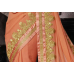 Splendid Orange Colored Golden Embroidered Chiffon Saree